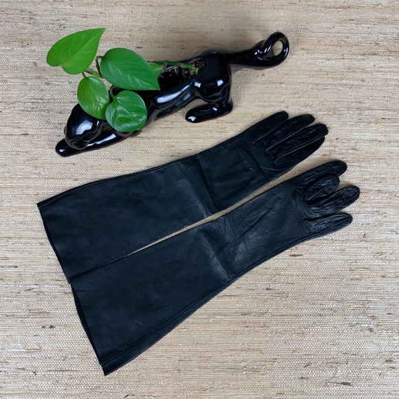 Vintage Accessories Vintage Elegant Black Kid Skin Leather Gloves